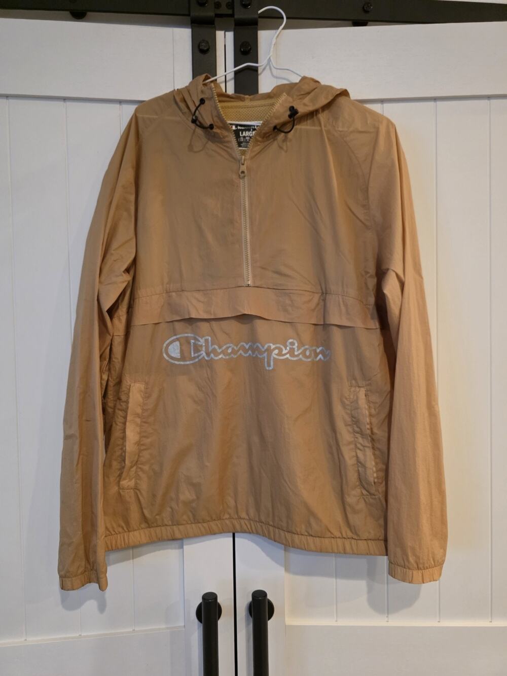 Tan/Brown Champion Quarter/Half Zip Windbreaker/Rain Jacket sz L